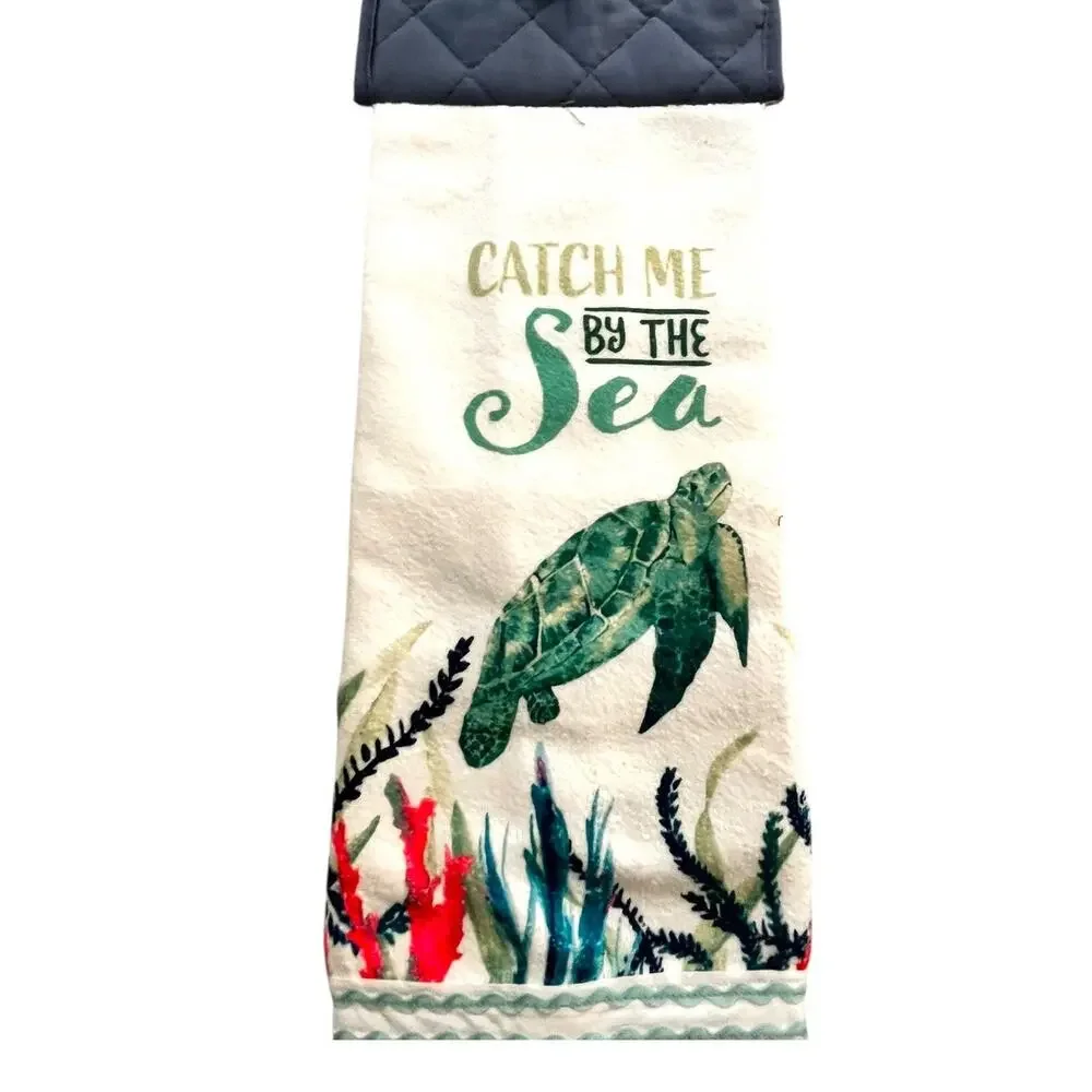 18 x 7 Handmade Catch Me By the Sea Hanging Hand Towel Turtle Blue